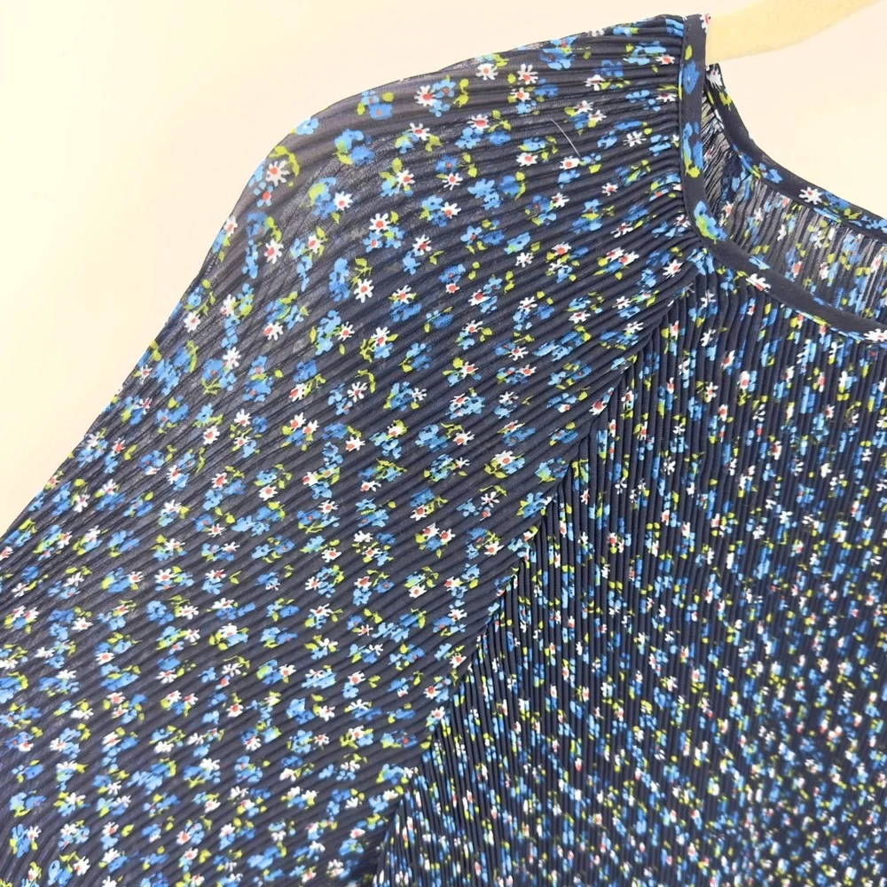 Madewell Crinkle Georgette Mini Dress Womens Size 1X Blue Floral Boho Peasant